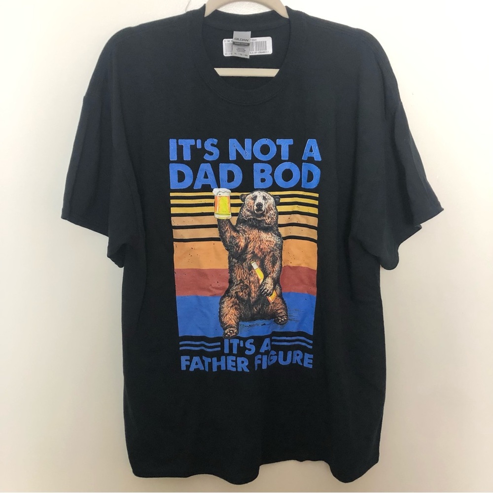 Dad Bod Men’s Short Sleeve T-Shirt Funny Father Figure Grizzly Bear Black Sz XL